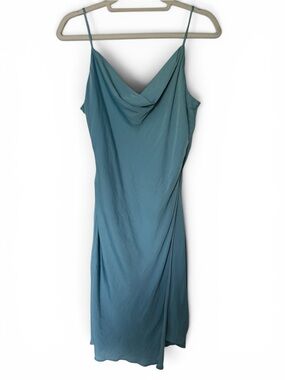 Naked Zebra Teal Spaghetti Strap Cowl Mini Dress